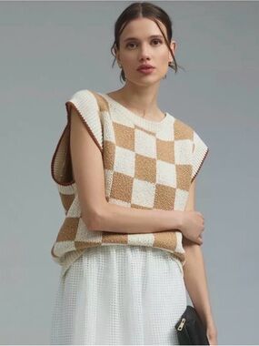 Maeve Checkered Sweater Vest Size S